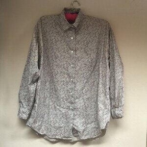 Vintage 1970'S Pres De Chamonix Womens Large Tailored Brown Print Button Blouse